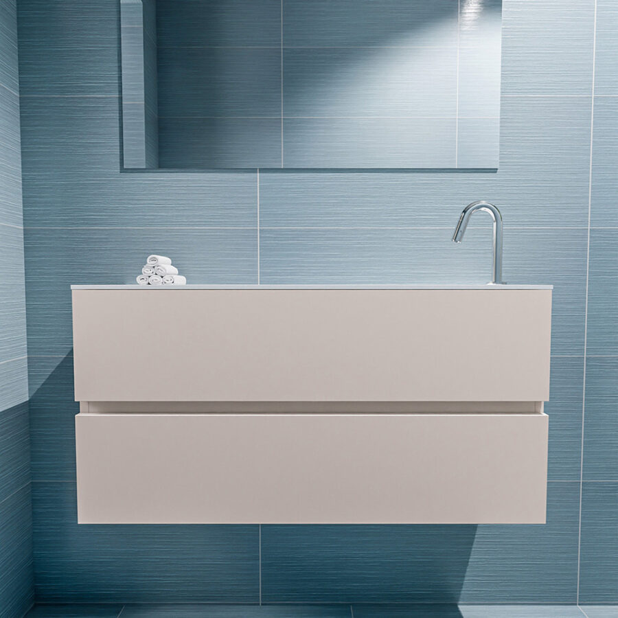 MONDIAZ ADA 100cm toiletmeubel linen. LEX wastafel talc positie rechts. Met 1 kraangat - Afbeelding 3