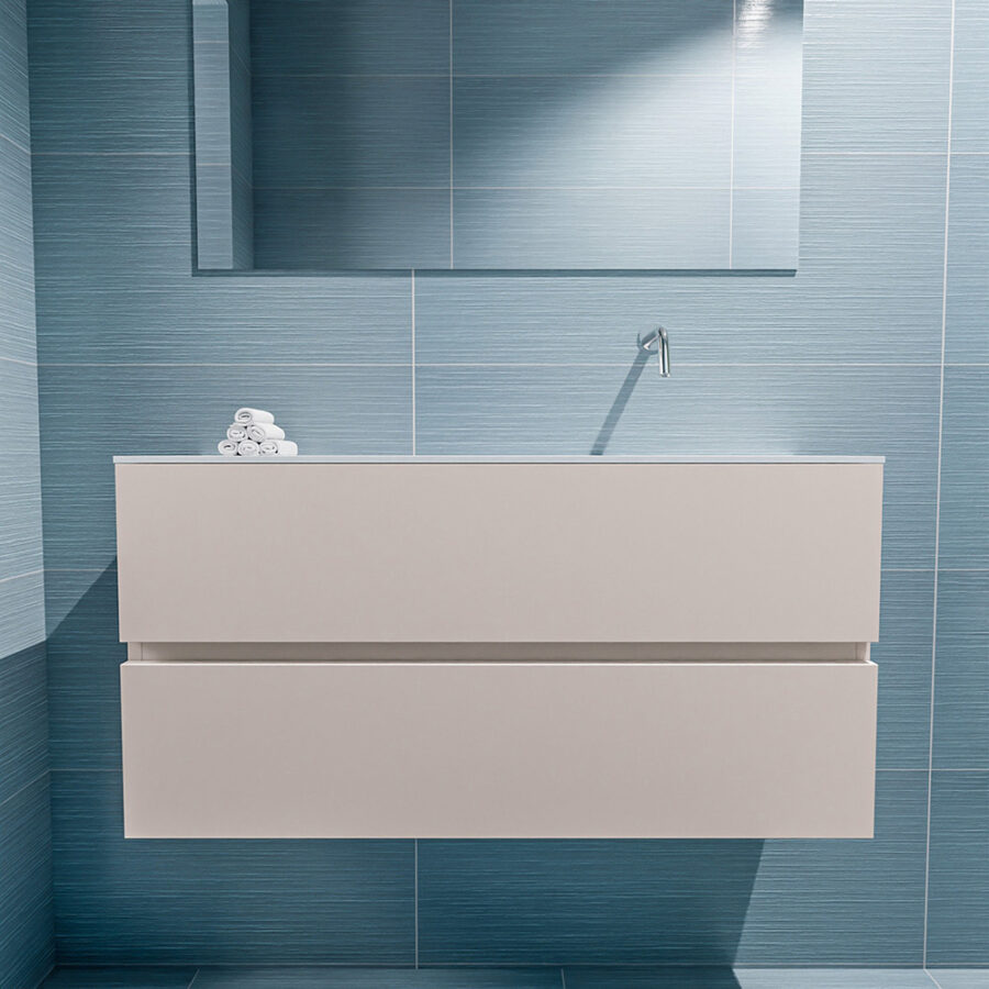 MONDIAZ ADA 100cm toiletmeubel linen. LEX wastafel talc positie rechts. Zonder kraangat - Afbeelding 3