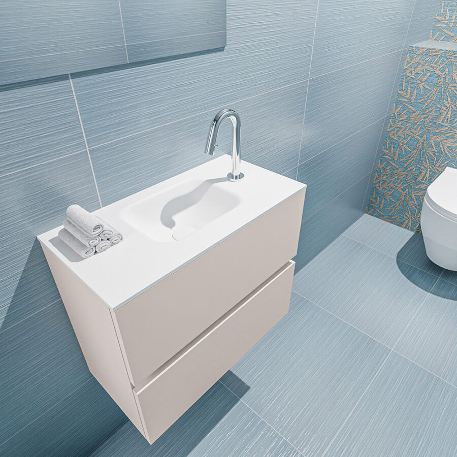MONDIAZ ADA 60cm toiletmeubel linen. LEX wastafel talc positie midden. Met 1 kraangat - Afbeelding 2