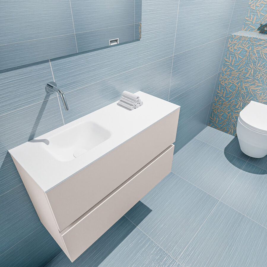 MONDIAZ ADA 80cm toiletmeubel linen. LEX wastafel talc positie links. Zonder kraangat - Afbeelding 2