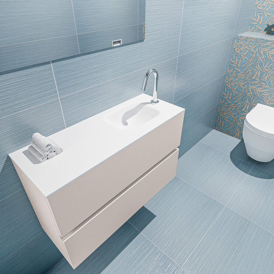 MONDIAZ ADA 80cm toiletmeubel linen. LEX wastafel talc positie rechts. Met 1 kraangat - Afbeelding 2