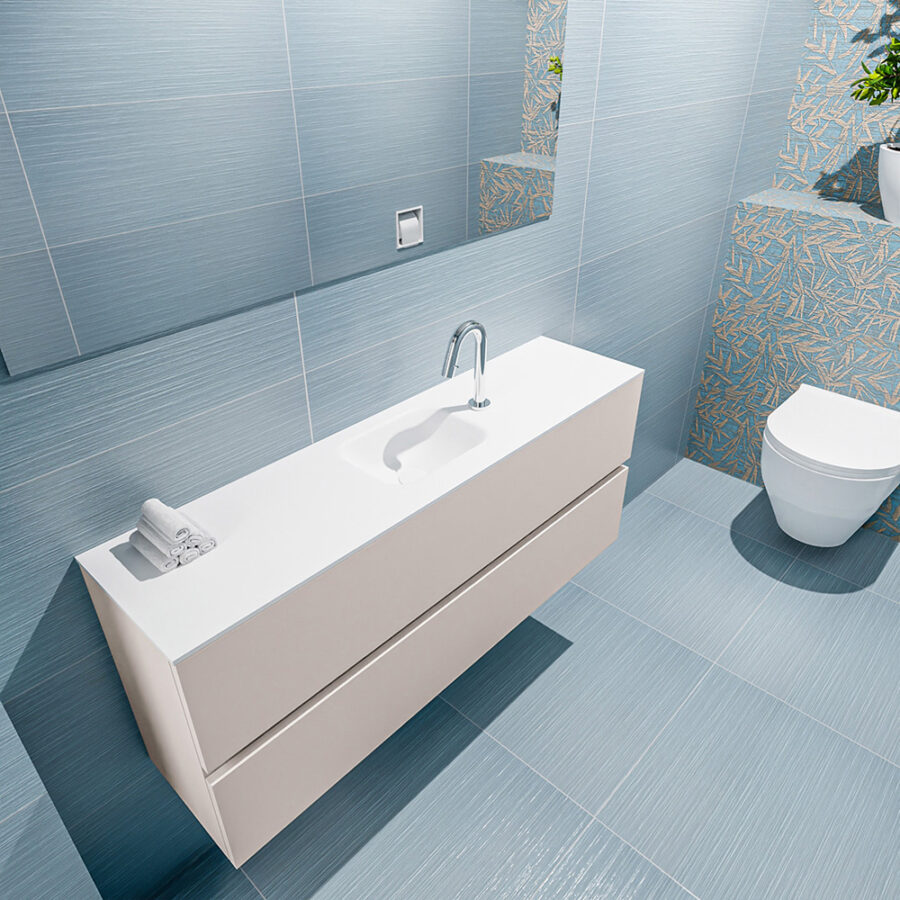 MONDIAZ ADA 120cm toiletmeubel linen. LEX wastafel talc positie midden. Met 1 kraangat - Afbeelding 2