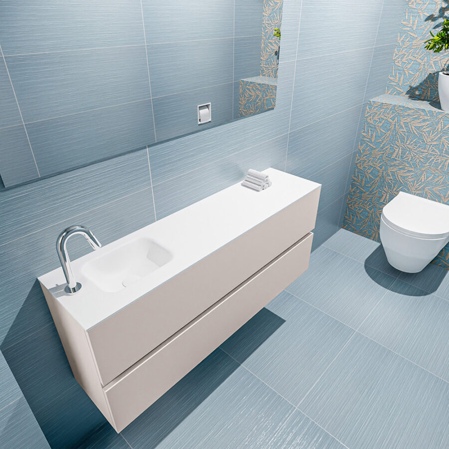 MONDIAZ ADA 120cm toiletmeubel linen. LEX wastafel talc positie links. Met 1 kraangat - Afbeelding 2