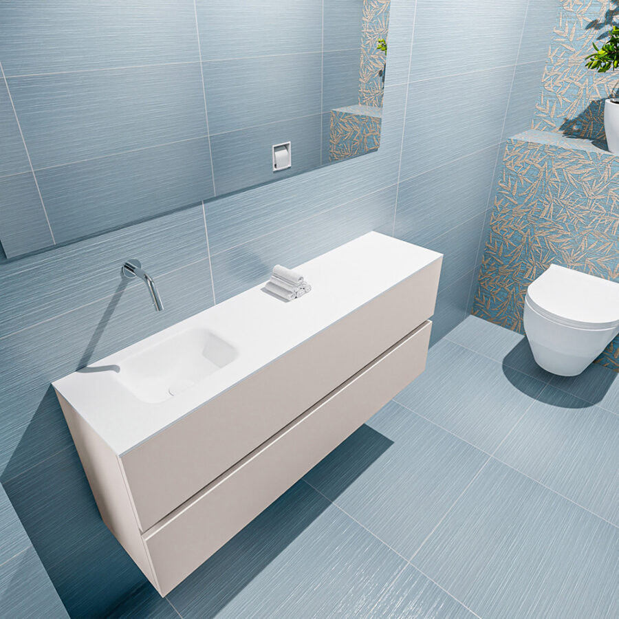 MONDIAZ ADA 120cm toiletmeubel linen. LEX wastafel talc positie links. Zonder kraangat - Afbeelding 2