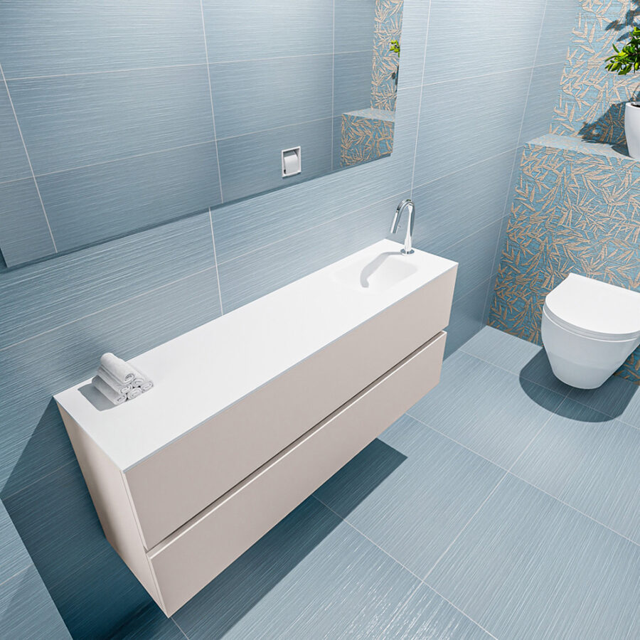 MONDIAZ ADA 120cm toiletmeubel linen. LEX wastafel talc positie rechts. Met 1 kraangat - Afbeelding 2