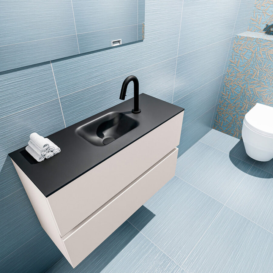MONDIAZ ADA 80cm toiletmeubel linen. LEX wastafel urban positie midden. Met 1 kraangat - Afbeelding 2