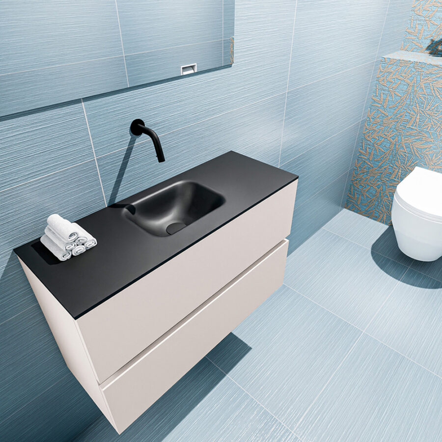 MONDIAZ ADA 80cm toiletmeubel linen. LEX wastafel urban positie midden. Zonder kraangat - Afbeelding 2