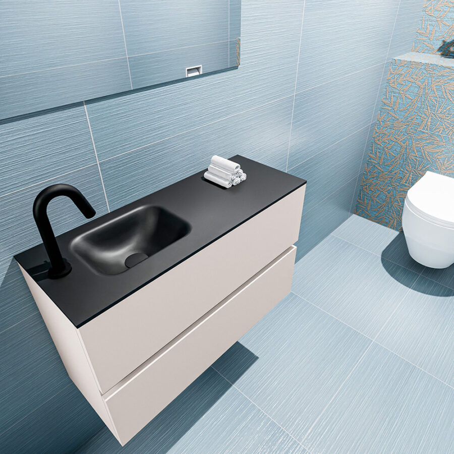 MONDIAZ ADA 80cm toiletmeubel linen. LEX wastafel urban positie links. Met 1 kraangat - Afbeelding 2