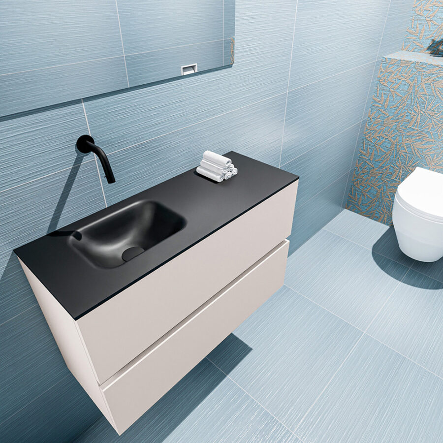 MONDIAZ ADA 80cm toiletmeubel linen. LEX wastafel urban positie links. Zonder kraangat - Afbeelding 2