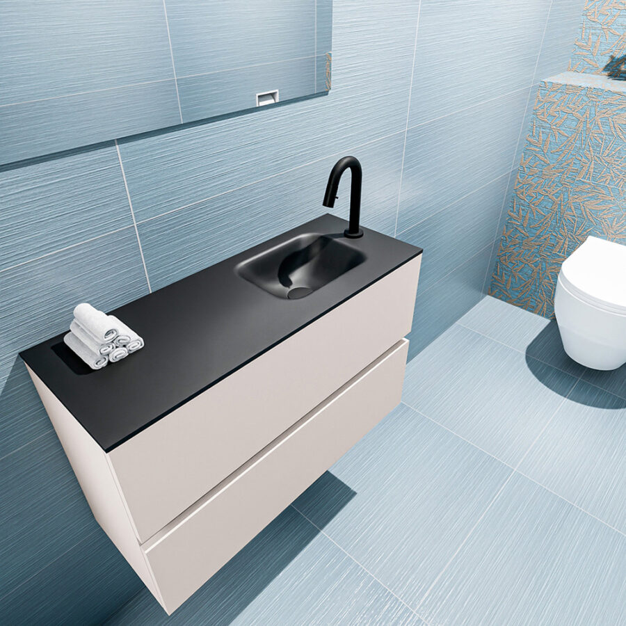 MONDIAZ ADA 80cm toiletmeubel linen. LEX wastafel urban positie rechts. Met 1 kraangat - Afbeelding 2
