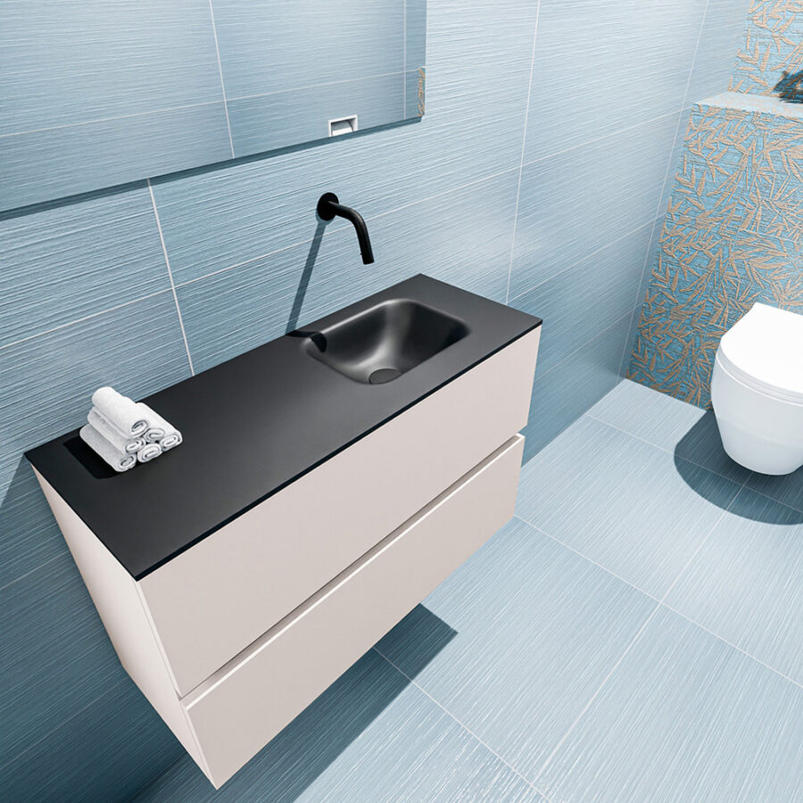 MONDIAZ ADA 80cm toiletmeubel linen. LEX wastafel urban positie rechts. Zonder kraangat - Afbeelding 2