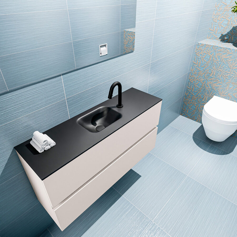 MONDIAZ ADA 100cm toiletmeubel linen. LEX wastafel urban positie midden. Met 1 kraangat - Afbeelding 2