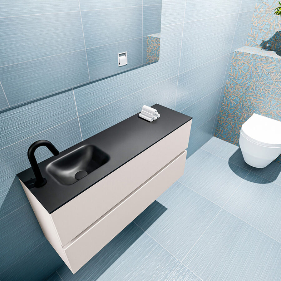 MONDIAZ ADA 100cm toiletmeubel linen. LEX wastafel urban positie links. Met 1 kraangat - Afbeelding 2