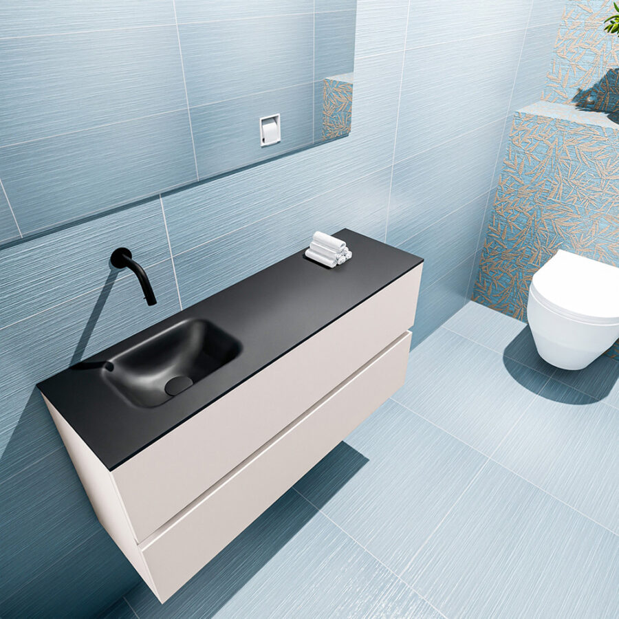 MONDIAZ ADA 100cm toiletmeubel linen. LEX wastafel urban positie links. Zonder kraangat - Afbeelding 2