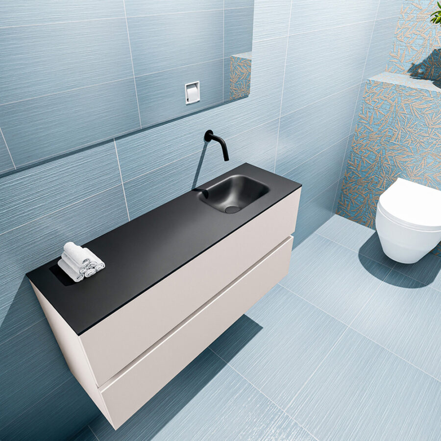 MONDIAZ ADA 100cm toiletmeubel linen. LEX wastafel urban positie rechts. Zonder kraangat - Afbeelding 2