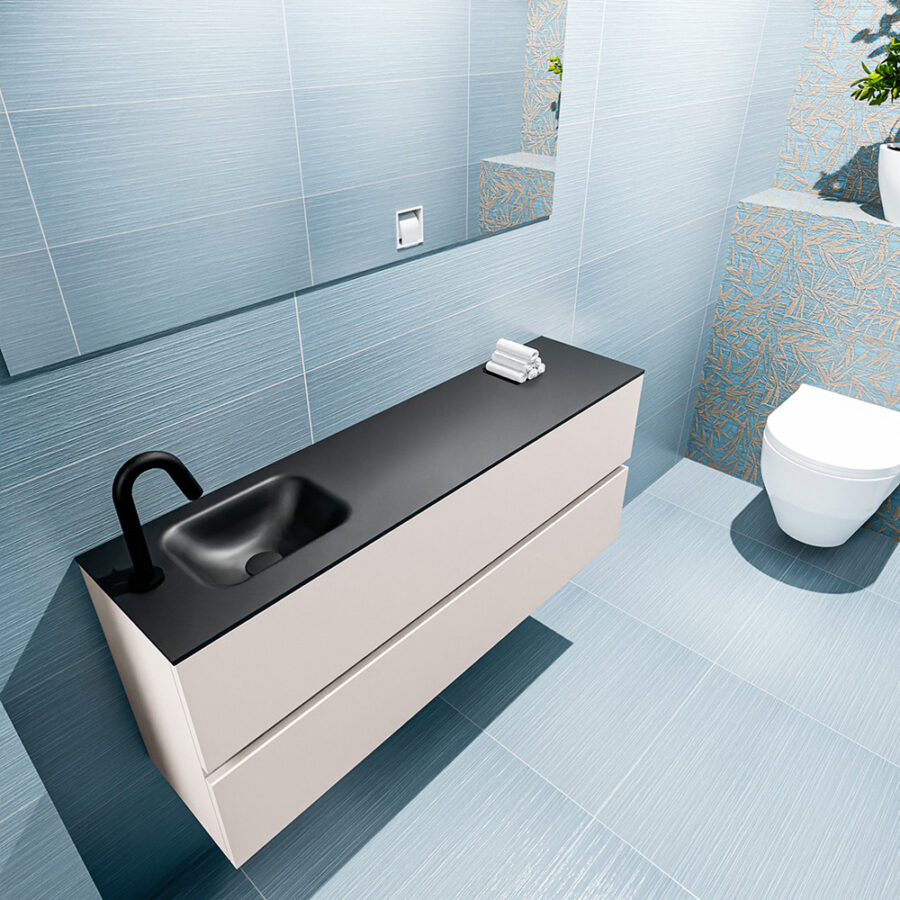MONDIAZ ADA 120cm toiletmeubel linen. LEX wastafel urban positie links. Met 1 kraangat - Afbeelding 2