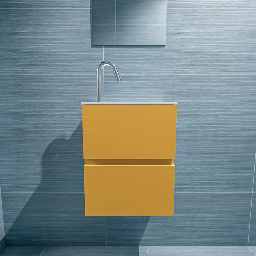 MONDIAZ ADA 40cm toiletmeubel ocher. LEX wastafel talc positie rechts. Met 1 kraangat - Afbeelding 3