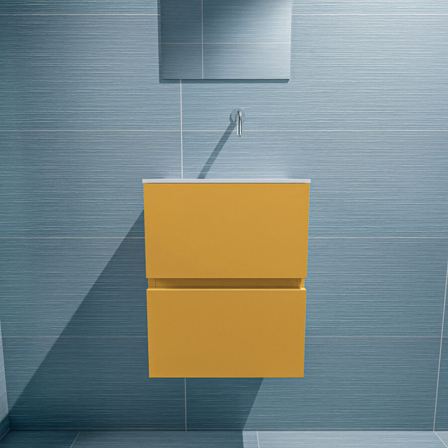 MONDIAZ ADA 40cm toiletmeubel ocher. LEX wastafel talc positie rechts. Zonder kraangat - Afbeelding 3