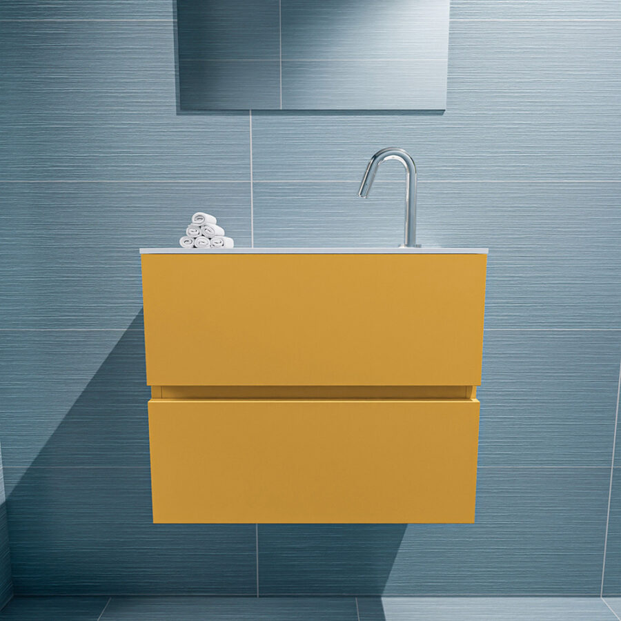 MONDIAZ ADA 60cm toiletmeubel ocher. LEX wastafel talc positie midden. Met 1 kraangat - Afbeelding 3