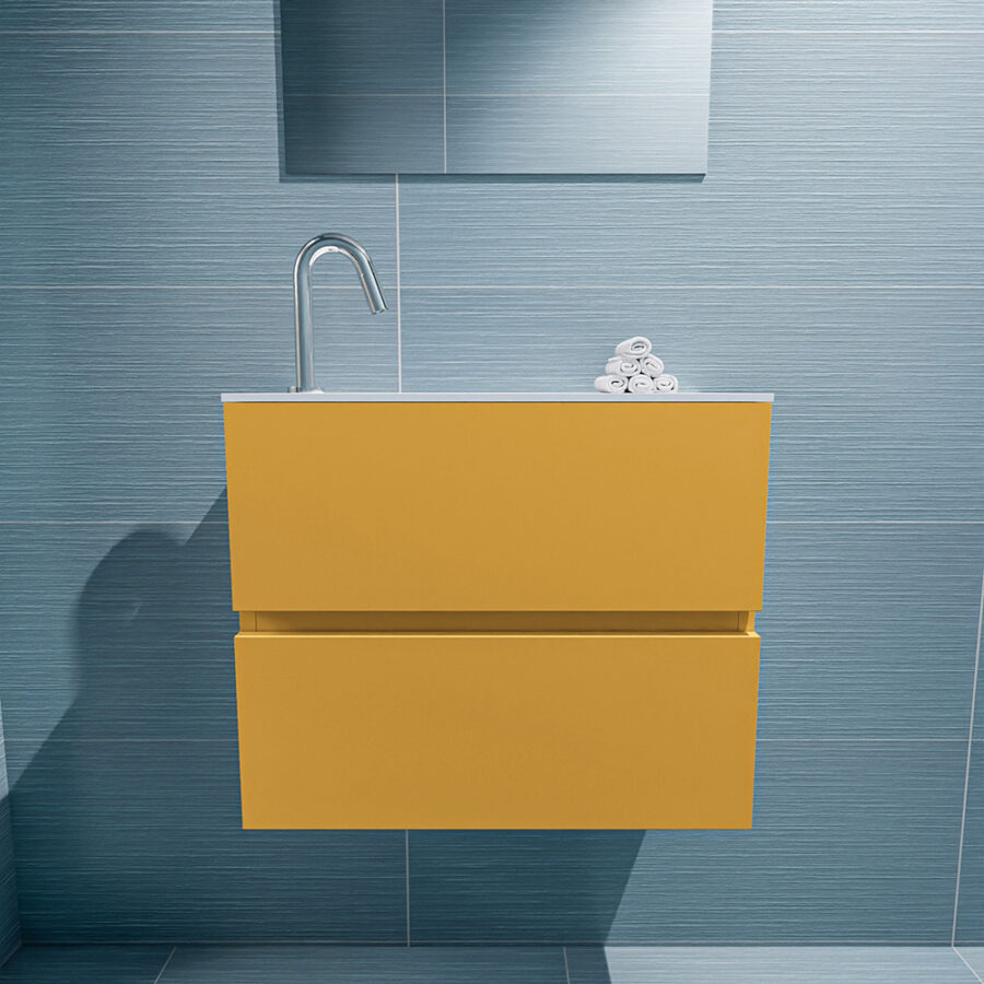 MONDIAZ ADA 60cm toiletmeubel ocher. LEX wastafel talc positie links. Met 1 kraangat - Afbeelding 3