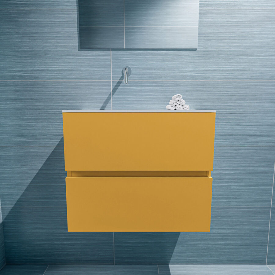 MONDIAZ ADA 60cm toiletmeubel ocher. LEX wastafel talc positie links. Zonder kraangat - Afbeelding 3