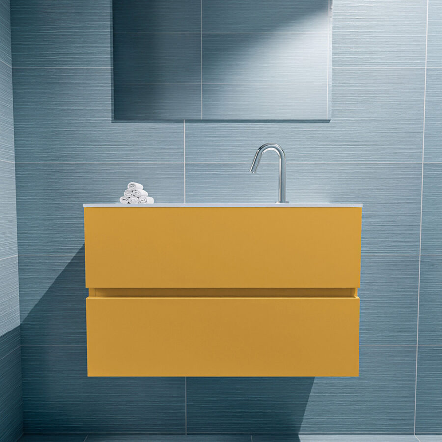 MONDIAZ ADA 80cm toiletmeubel ocher. LEX wastafel talc positie midden. Met 1 kraangat - Afbeelding 3