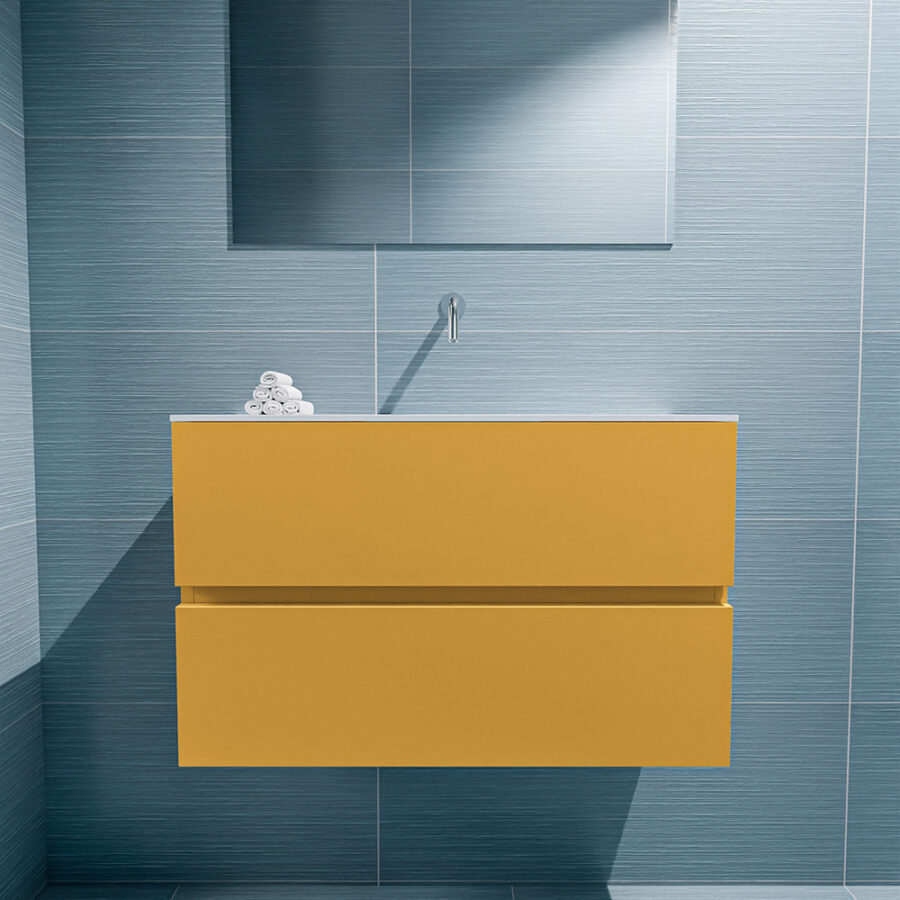 MONDIAZ ADA 80cm toiletmeubel ocher. LEX wastafel talc positie midden. Zonder kraangat - Afbeelding 3