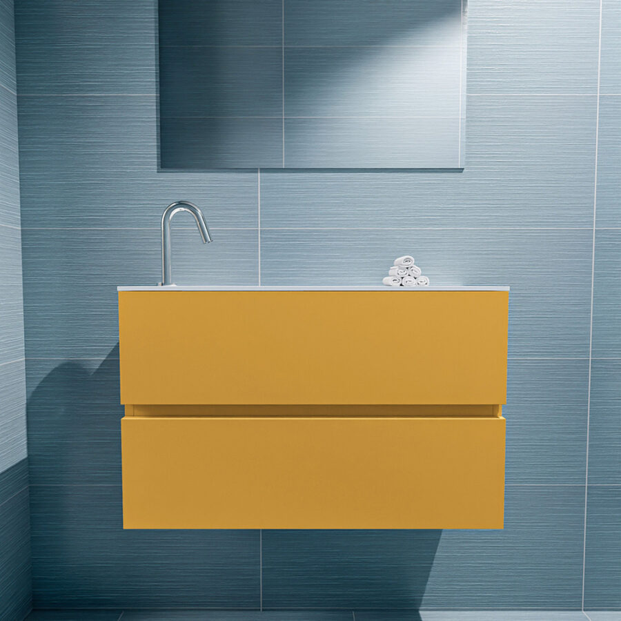MONDIAZ ADA 80cm toiletmeubel ocher. LEX wastafel talc positie links. Met 1 kraangat - Afbeelding 3
