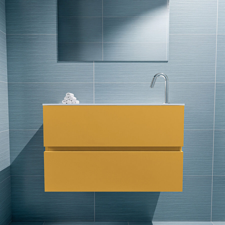 MONDIAZ ADA 80cm toiletmeubel ocher. LEX wastafel talc positie rechts. Met 1 kraangat - Afbeelding 3