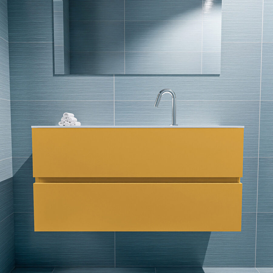 MONDIAZ ADA 100cm toiletmeubel ocher. LEX wastafel talc positie midden. Met 1 kraangat - Afbeelding 3