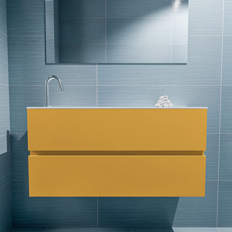 MONDIAZ ADA 100cm toiletmeubel ocher. LEX wastafel talc positie links. Met 1 kraangat - Afbeelding 3