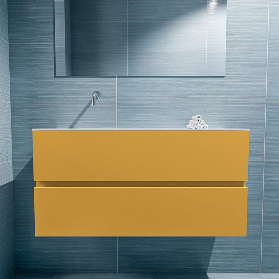 MONDIAZ ADA 100cm toiletmeubel ocher. LEX wastafel talc positie links. Zonder kraangat - Afbeelding 3