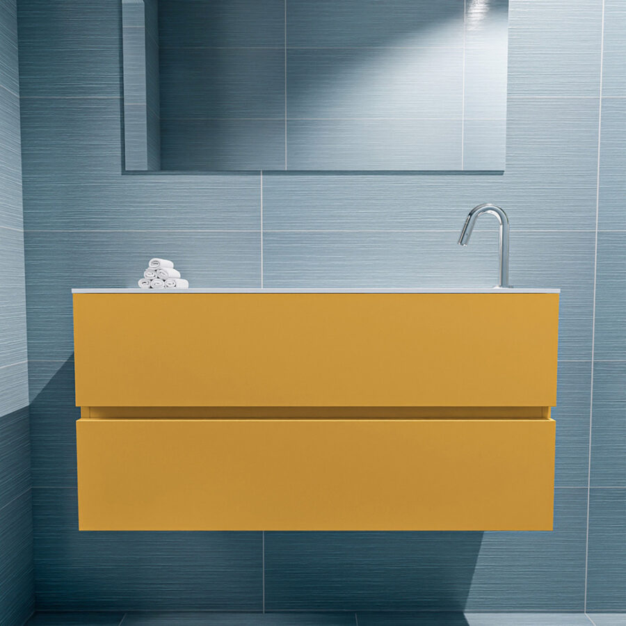 MONDIAZ ADA 100cm toiletmeubel ocher. LEX wastafel talc positie rechts. Met 1 kraangat - Afbeelding 3
