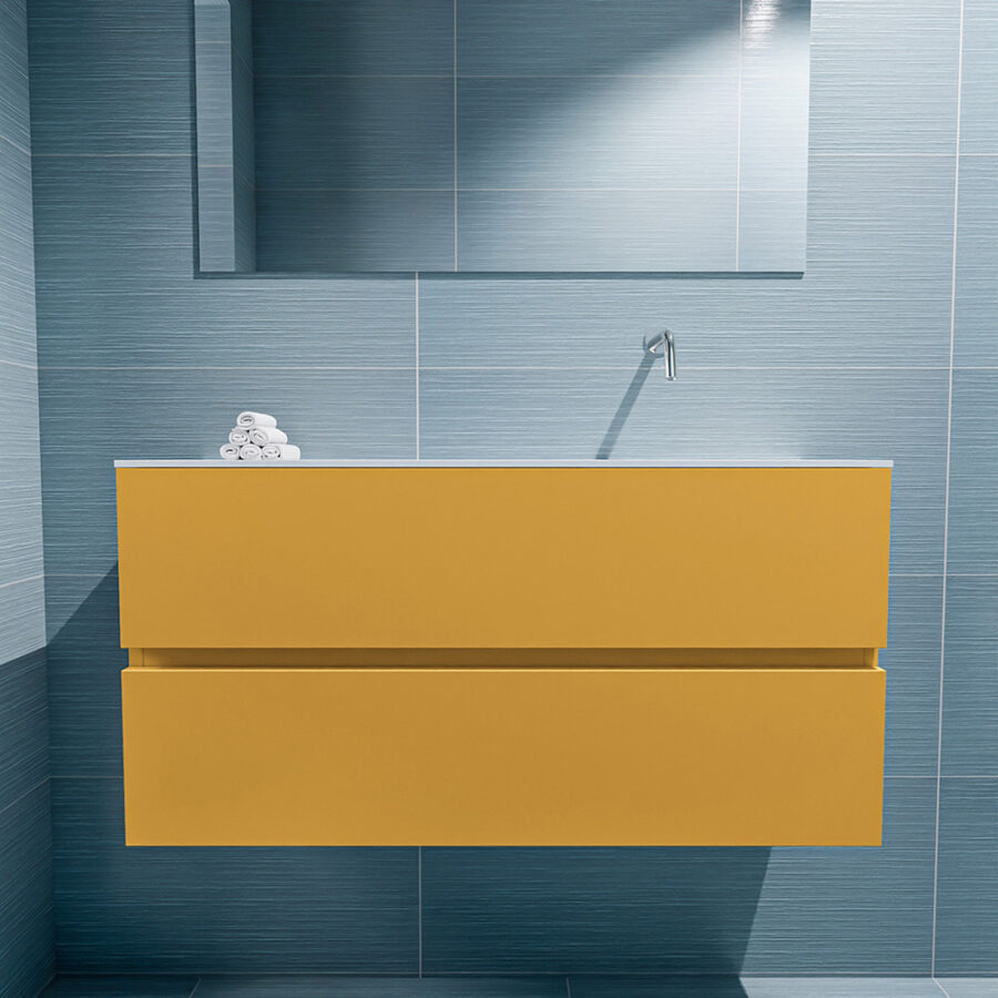 MONDIAZ ADA 100cm toiletmeubel ocher. LEX wastafel talc positie rechts. Zonder kraangat - Afbeelding 3