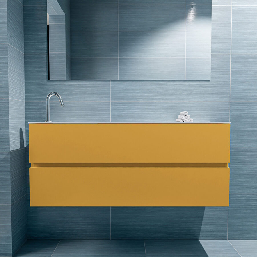 MONDIAZ ADA 120cm toiletmeubel ocher. LEX wastafel talc positie links. Met 1 kraangat - Afbeelding 3