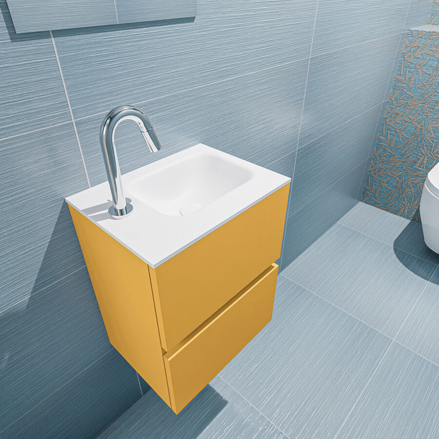 MONDIAZ ADA 40cm toiletmeubel ocher. LEX wastafel talc positie rechts. Met 1 kraangat - Afbeelding 2