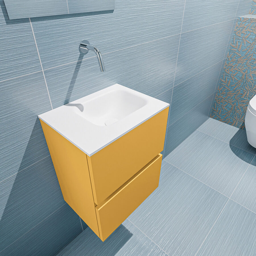 MONDIAZ ADA 40cm toiletmeubel ocher. LEX wastafel talc positie rechts. Zonder kraangat - Afbeelding 2
