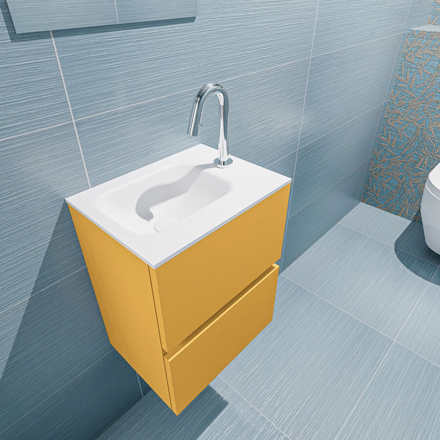 MONDIAZ ADA 40cm toiletmeubel ocher. LEX wastafel talc positie links. Met 1 kraangat - Afbeelding 2