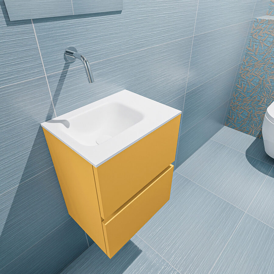 MONDIAZ ADA 40cm toiletmeubel ocher. LEX wastafel talc positie links. Zonder kraangat - Afbeelding 2
