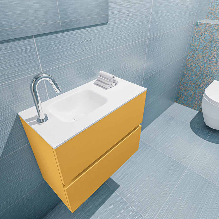 MONDIAZ ADA 60cm toiletmeubel ocher. LEX wastafel talc positie links. Met 1 kraangat - Afbeelding 2