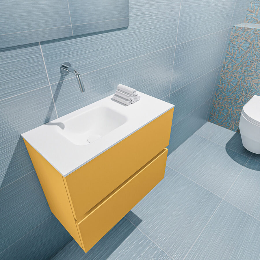 MONDIAZ ADA 60cm toiletmeubel ocher. LEX wastafel talc positie links. Zonder kraangat - Afbeelding 2