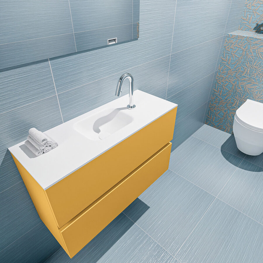 MONDIAZ ADA 80cm toiletmeubel ocher. LEX wastafel talc positie midden. Met 1 kraangat - Afbeelding 2