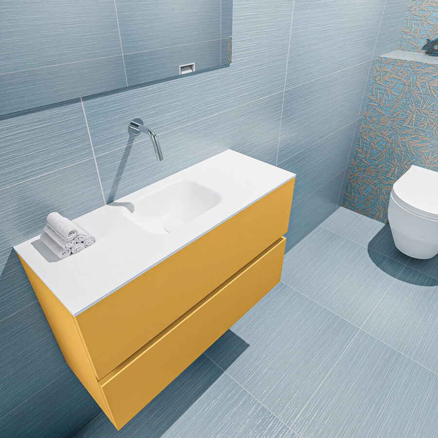 MONDIAZ ADA 80cm toiletmeubel ocher. LEX wastafel talc positie midden. Zonder kraangat - Afbeelding 2
