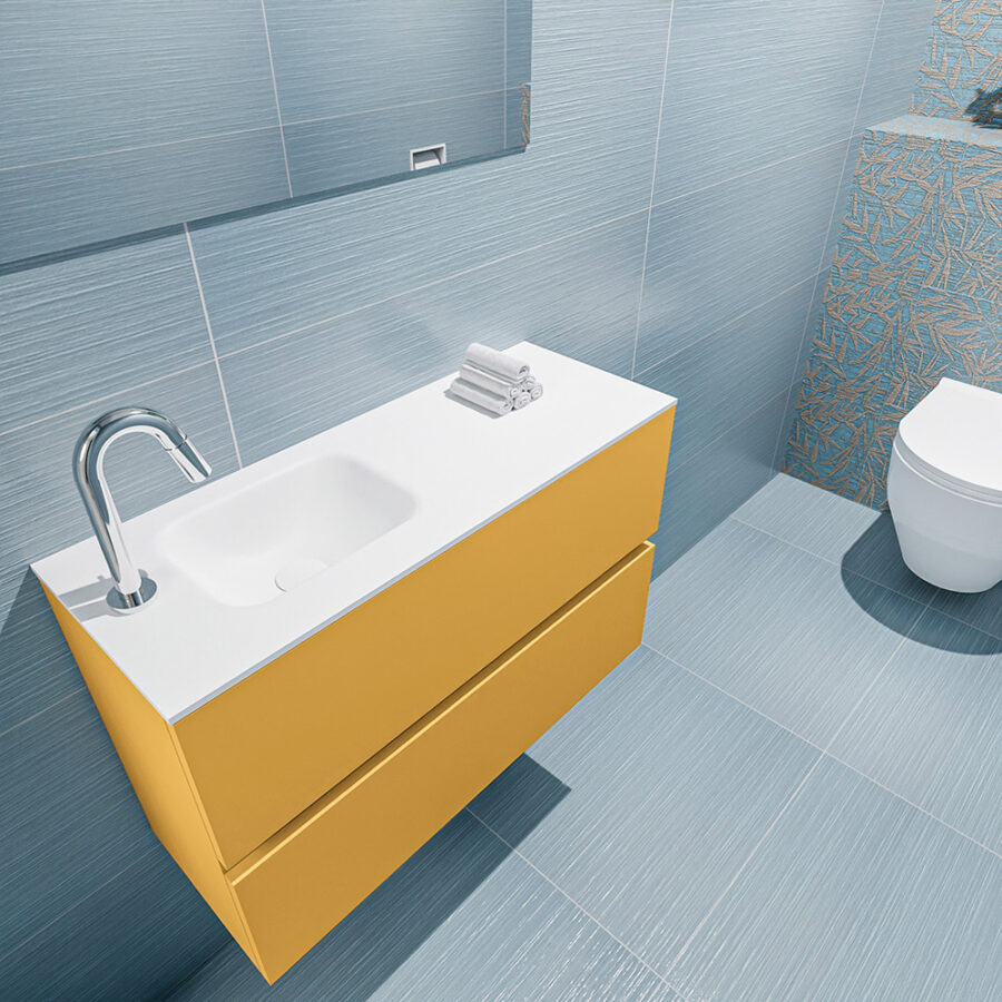 MONDIAZ ADA 80cm toiletmeubel ocher. LEX wastafel talc positie links. Met 1 kraangat - Afbeelding 2