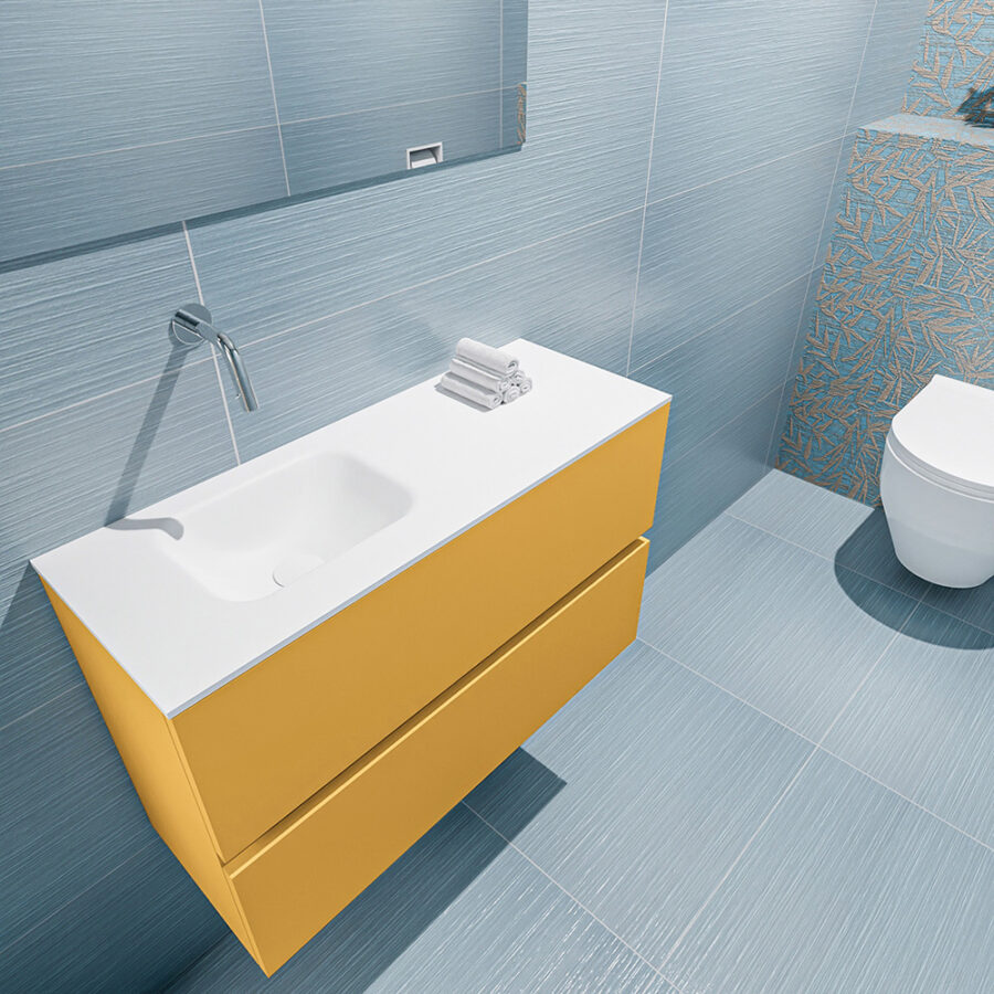 MONDIAZ ADA 80cm toiletmeubel ocher. LEX wastafel talc positie links. Zonder kraangat - Afbeelding 2