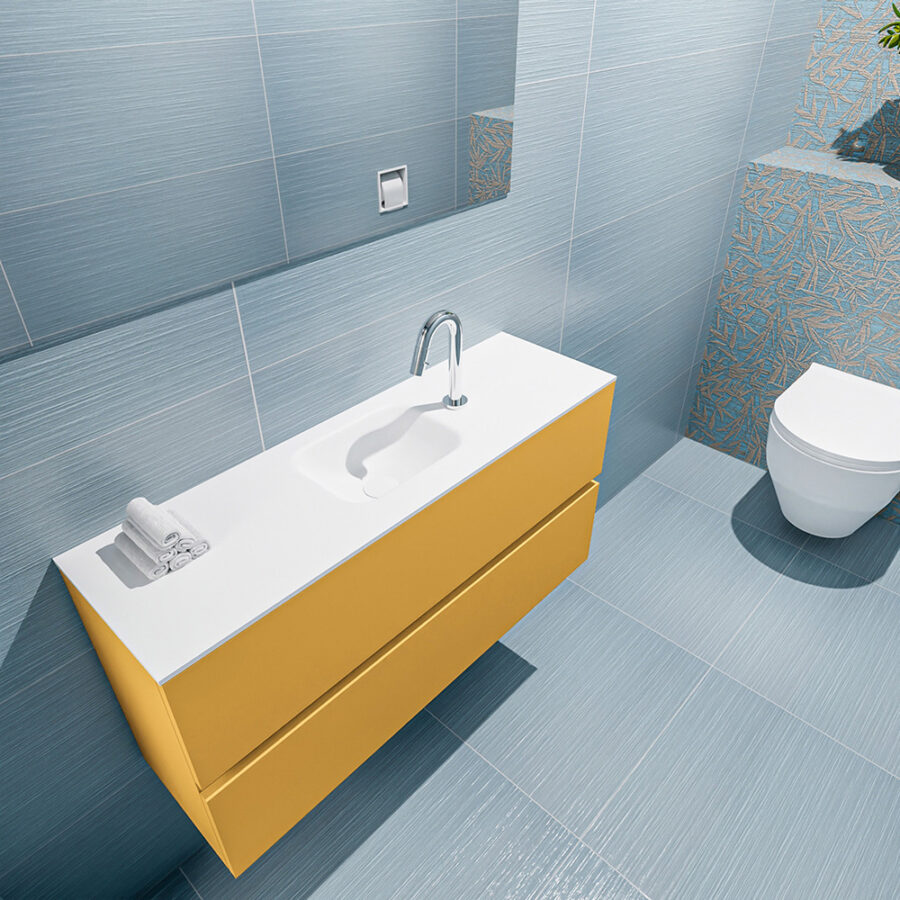 MONDIAZ ADA 100cm toiletmeubel ocher. LEX wastafel talc positie midden. Met 1 kraangat - Afbeelding 2