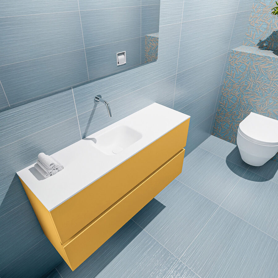 MONDIAZ ADA 100cm toiletmeubel ocher. LEX wastafel talc positie midden. Zonder kraangat - Afbeelding 2
