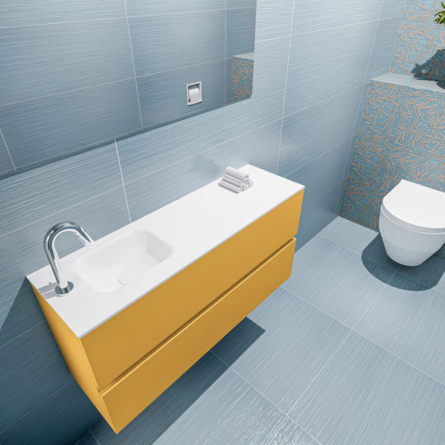 MONDIAZ ADA 100cm toiletmeubel ocher. LEX wastafel talc positie links. Met 1 kraangat - Afbeelding 2