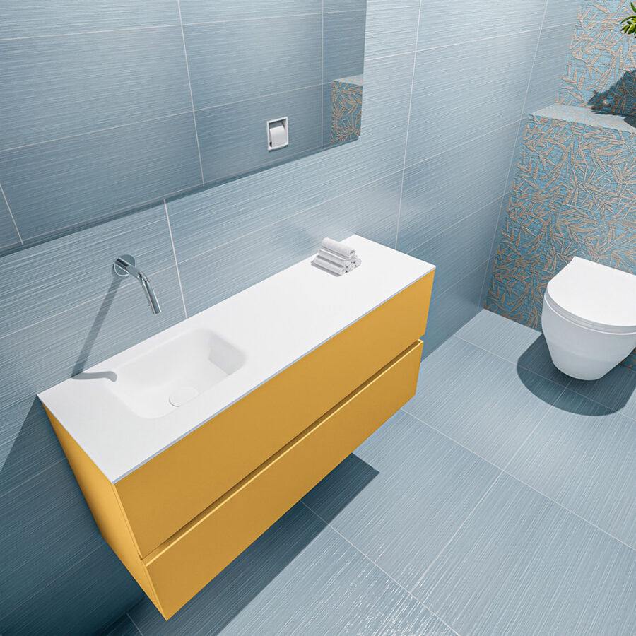MONDIAZ ADA 100cm toiletmeubel ocher. LEX wastafel talc positie links. Zonder kraangat - Afbeelding 2