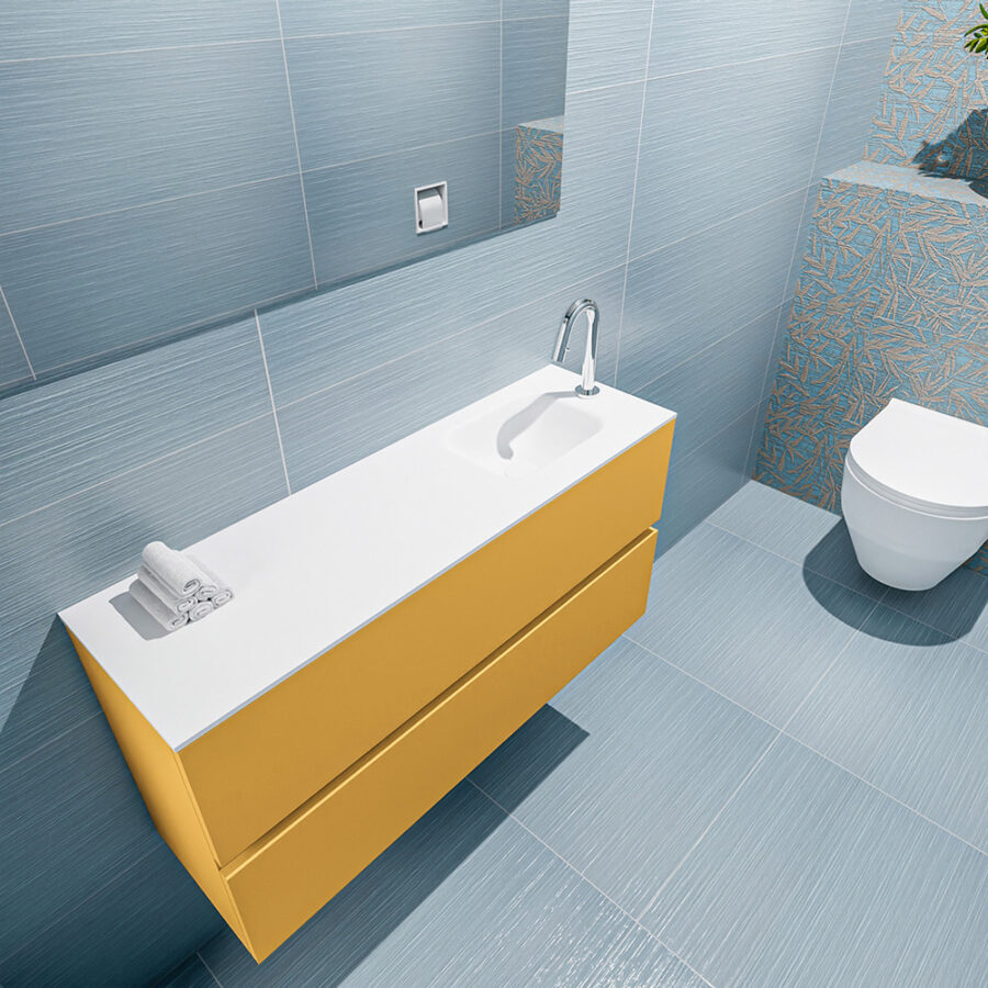 MONDIAZ ADA 100cm toiletmeubel ocher. LEX wastafel talc positie rechts. Met 1 kraangat - Afbeelding 2